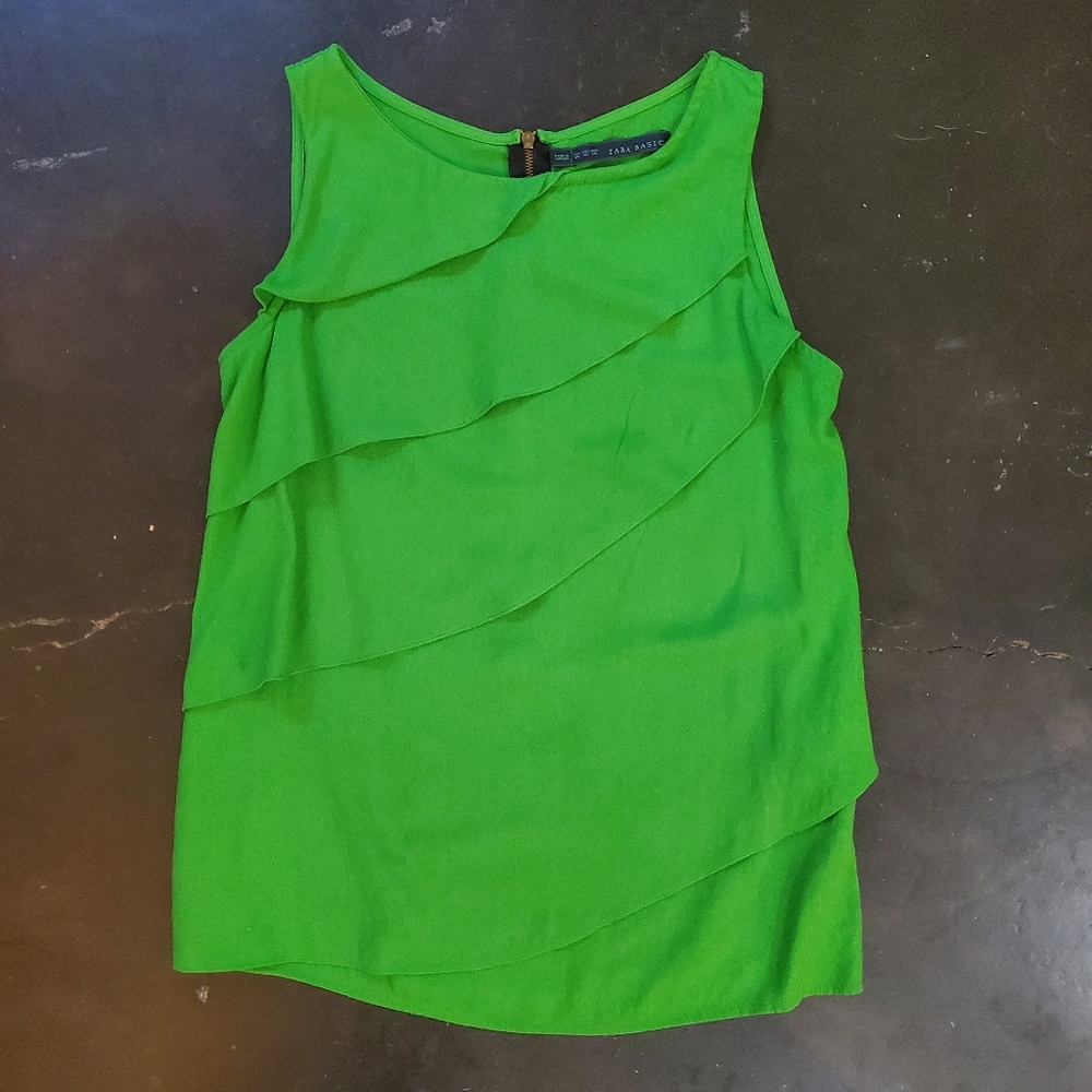Zara green sleeveless top with flirty front layers, XS